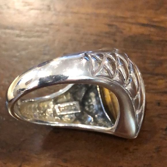 Vintage Cross Hatch Sterling Silver Marquise Cut Tigers Eye Ring Sz 6-3/4 - Picture 9 of 9